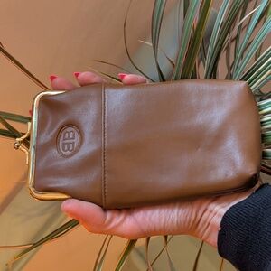 Vintage BUXTON Cigarette Case Pouch leather Cell Phone Holder  Velvet Lined